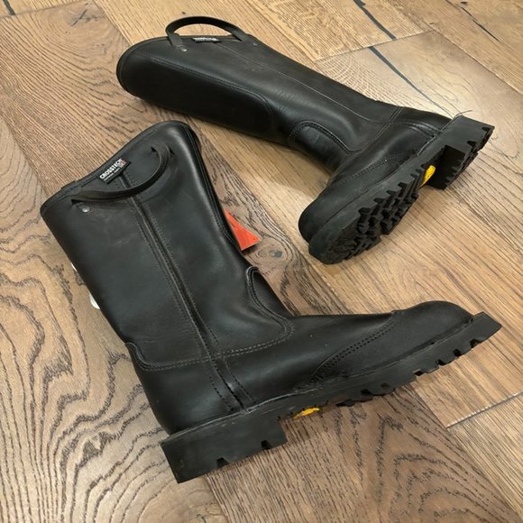La Crosse Crosstech Black Leather Round Toe Fire Fighter Safety Rain Boots 7 - Picture 1 of 8